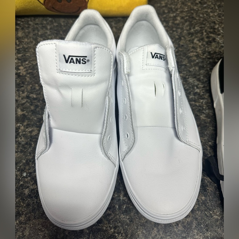 Vans White Canvas Slip-On Sneakers- New no laces!